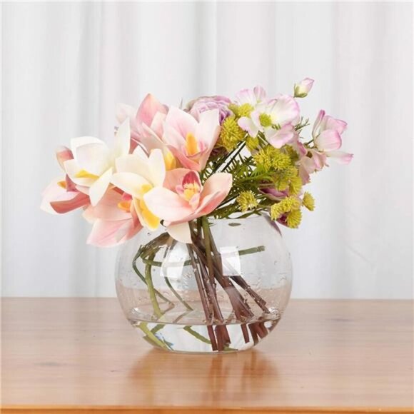 Bowl Glass Vase, Diameter 8", Height 6", Open Width 5"Clear Bubble Planter - Picture 6 of 7